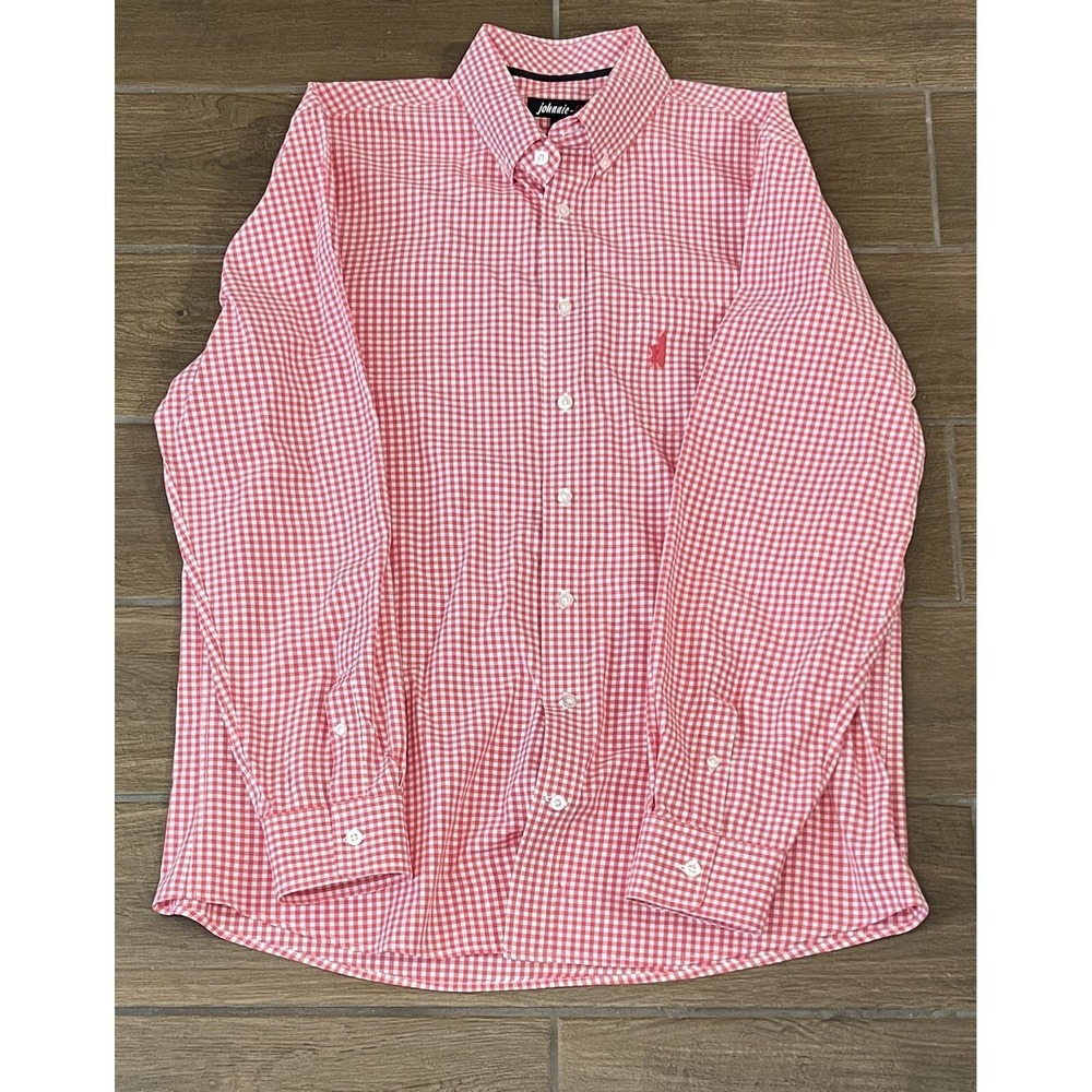 Johnnie-O Shirt Men's Large Red Gingham Check Button Down Long Sleeve Casual